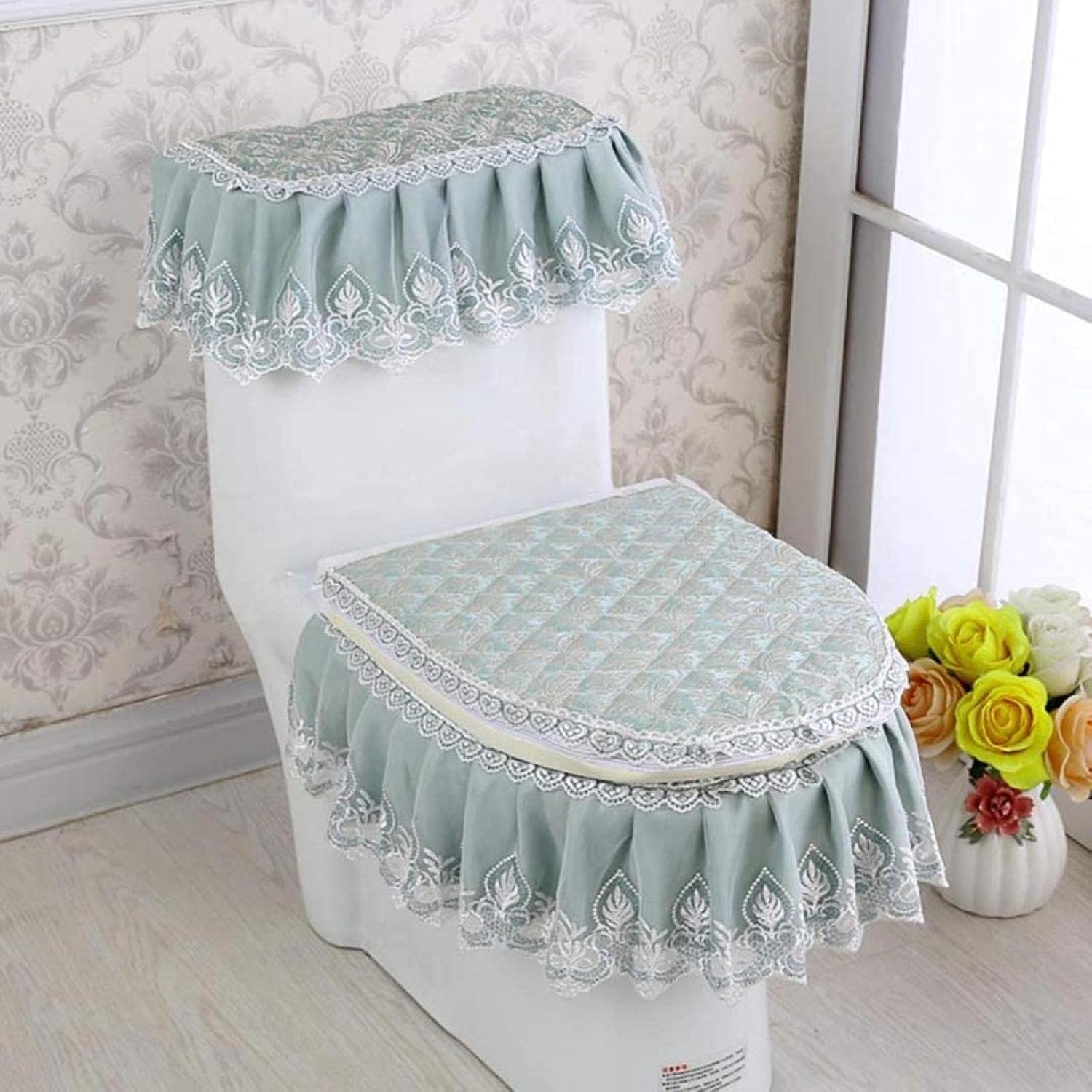 Lace Soft Toilet Seat Cover Thicken Mats Bathroom Soft Cushion Home Warmth Potty Pads Toilet Case(14 OneSize)