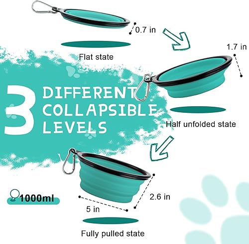 Miniatura 2 de Rest-Eazzzy Cuencos grandes plegables para perros de 33.8 fl oz, paquete de 2 cuencos de agua portátiles para perros, gatos y mascotas, plato