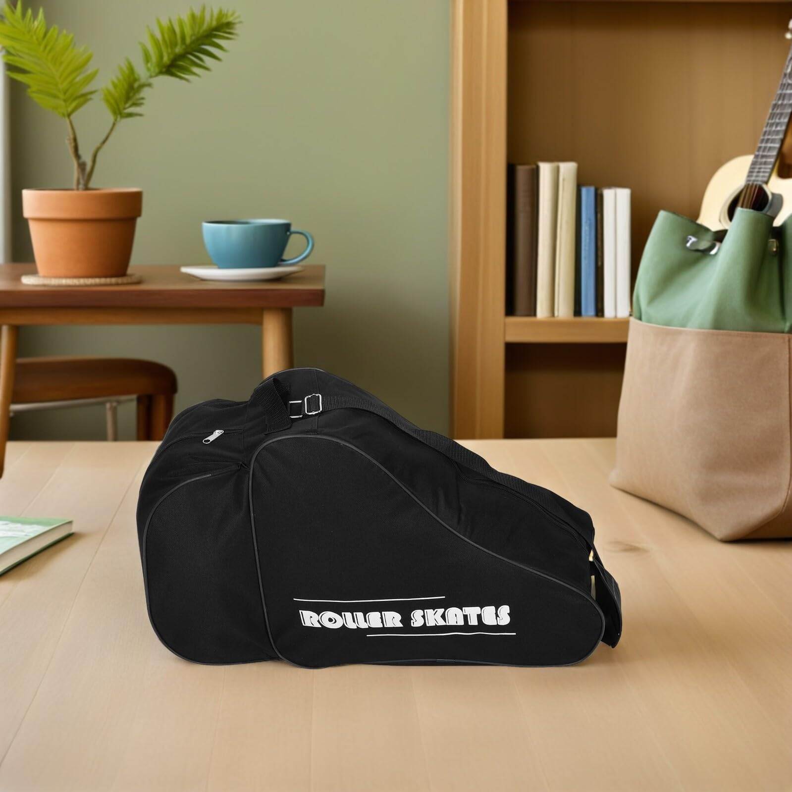 KOMBIUDA 2 Pezzi Borsa per Pattini Ice Skating Unisex con Tracolla Ergonomica Grande Capacità e Materiale Resistente per Pattini Rotelle e Accessori Nero