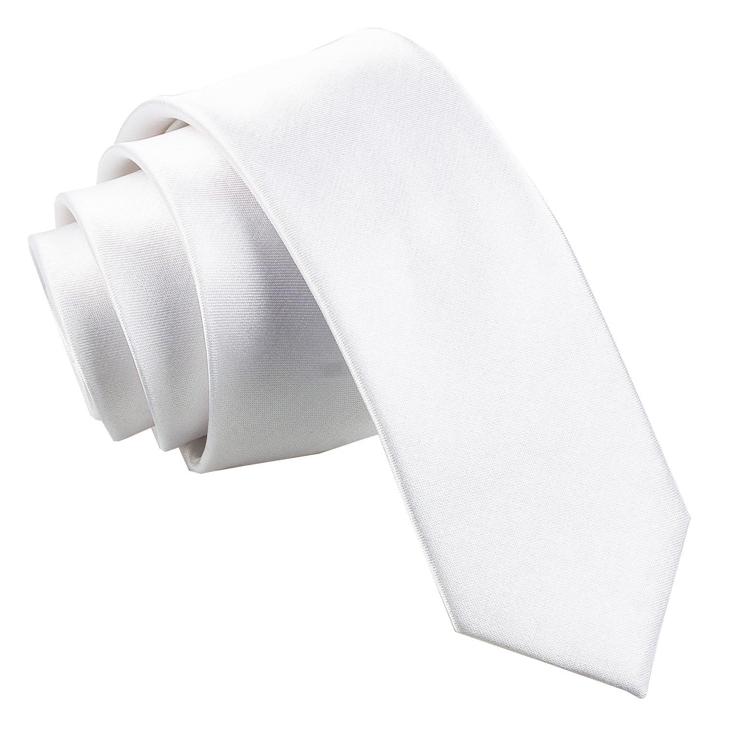 Dqt Men's White Plain Satin Tie - 5Cm Skinny Width Necktie - Wedding, Business & Formal