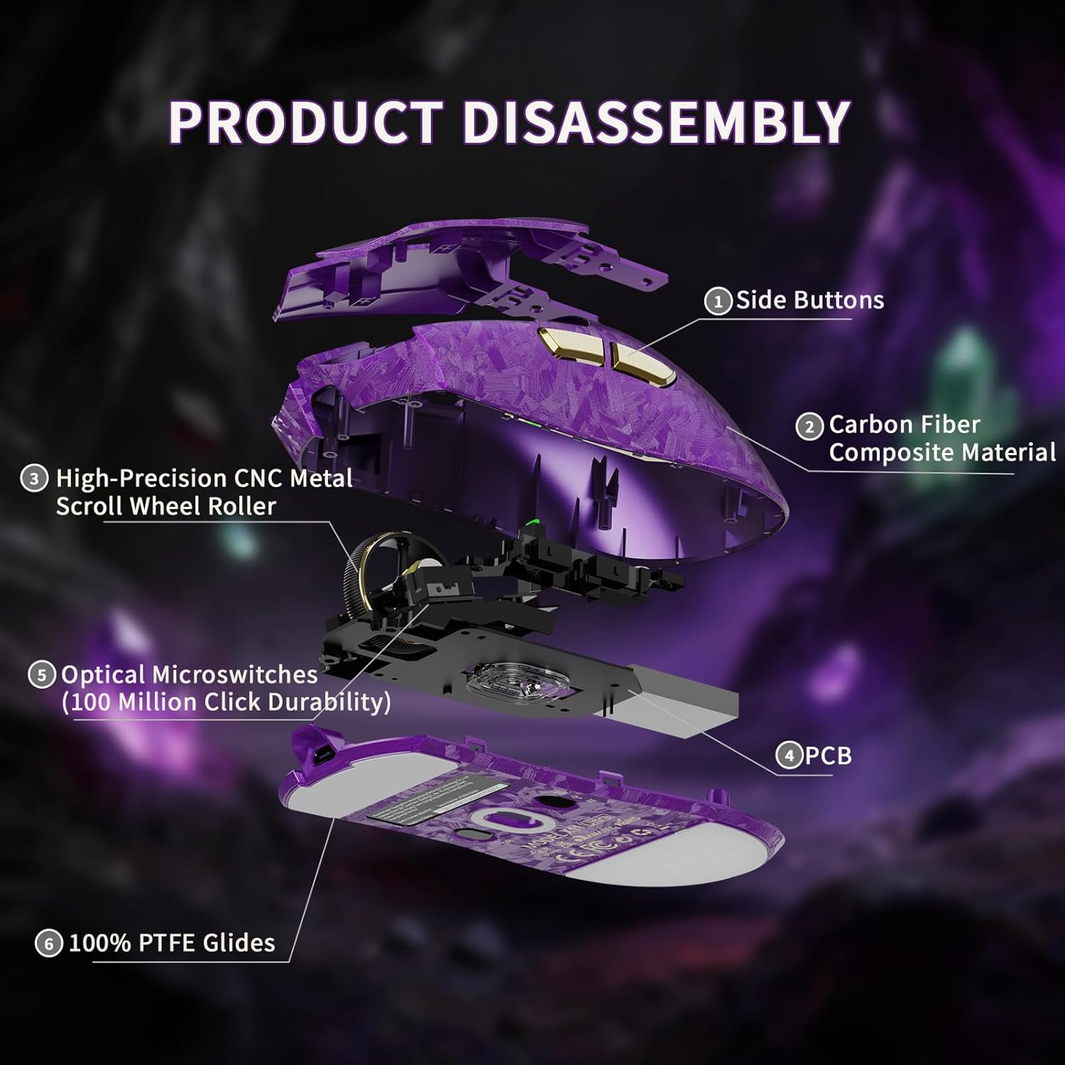 ATTACK SHARK X11Ultra 8K Carbon Fiber Wireless Gaming Mouse,Nordic 54L15 MCU,PAW3950MAX Sensor,59g Superlight,42000 DPI,BT/2.4Ghz/Wired Mouse with 100 Million Clicks,Programmable for Pc/Mac,Purple pro