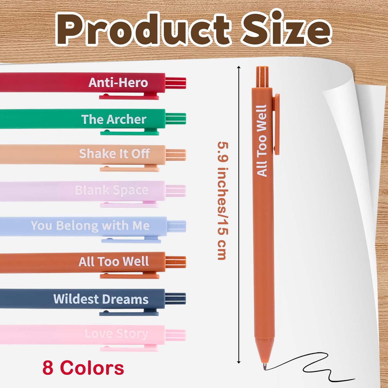 Taylor Gel Pens Gift Set of 8, Music Inspired Stationery Taylor Style Gifts Merch Birthday Party Favors for Women Girls Boys Students Teachers Nurse, Black Gel Ink Pens Office Supplies for Music Fans - Image 2