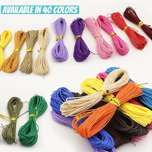 Miniatura 7 de WillingTee 40 colores de cuerda de poliéster encerado de 0.039in, 437 yardas, 0.039in, cuerda encerada, cuerda de cera, hilo encerado para hacer