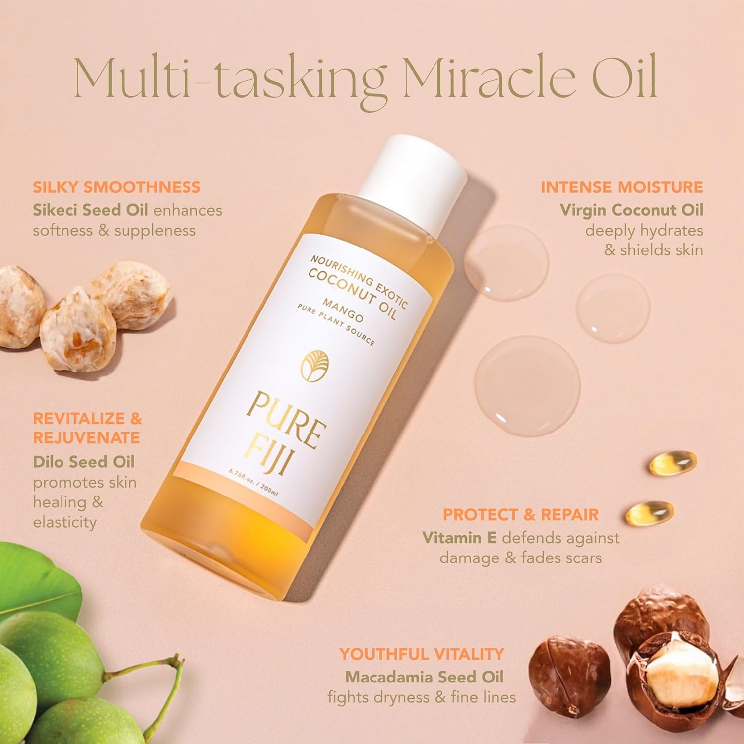 PURE FIJI Nourishing Exotic Coconut Oil 7.77 oz / 230 ml – Hydrating Body Oil, Moisturizing, Lightweight, Natural, Tropical Skincare, Multipurpose Use, Coconut Oil (7.77 oz, Coconut) - Image 5