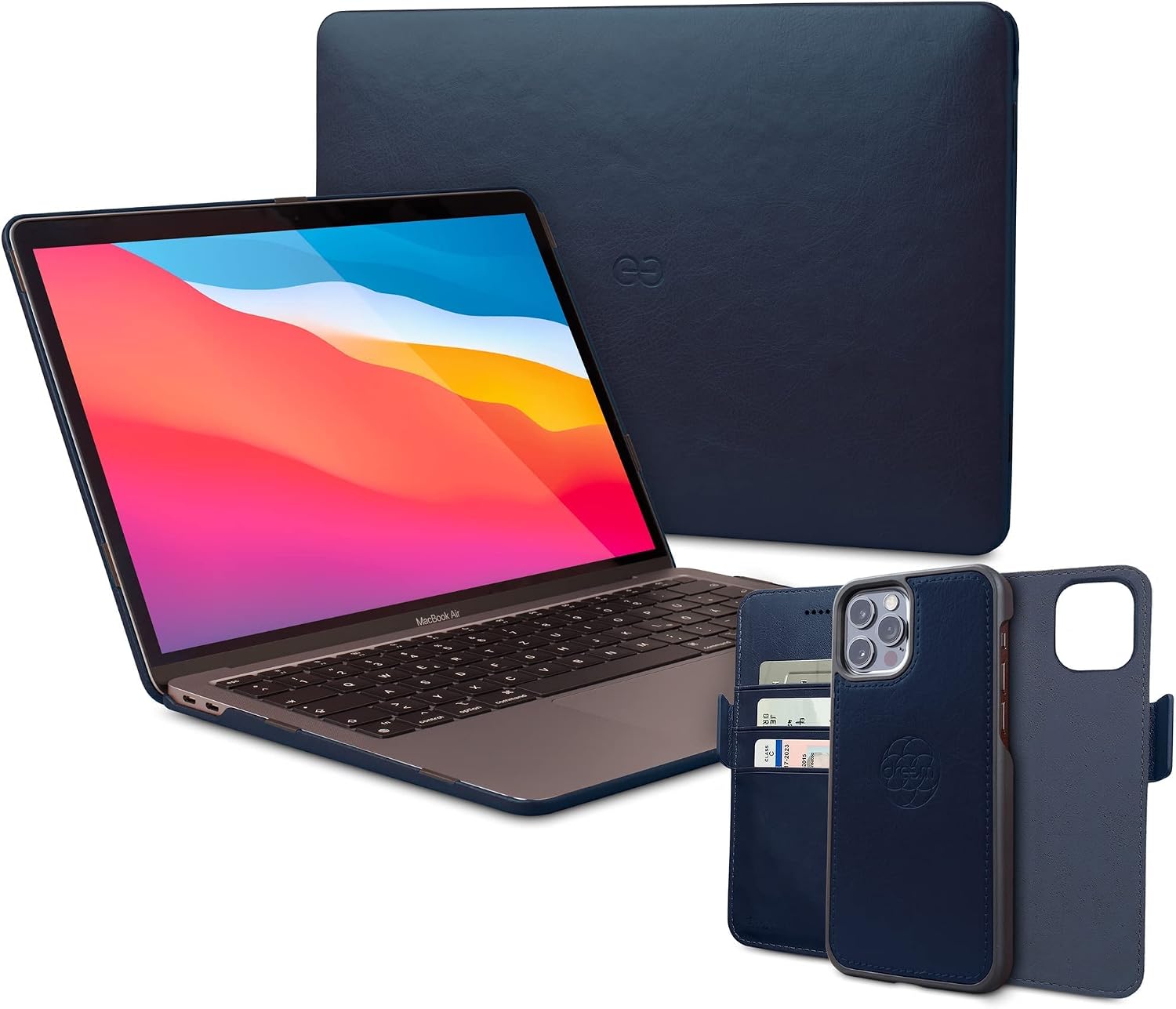 Dreem Bundle: Fibonacci Wallet-Case for iPhone 12 Pro Max with Euclid MacBook Air Case 13-Inch Hard Cover - Royal