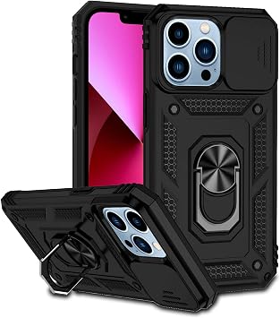 Compatible with iPhone 13 Pro Max Case 6.7", iPhone 13 Pro Max Magnetic Case with Camera Cover & Kickstand Military Grade Shockproof Cover Black