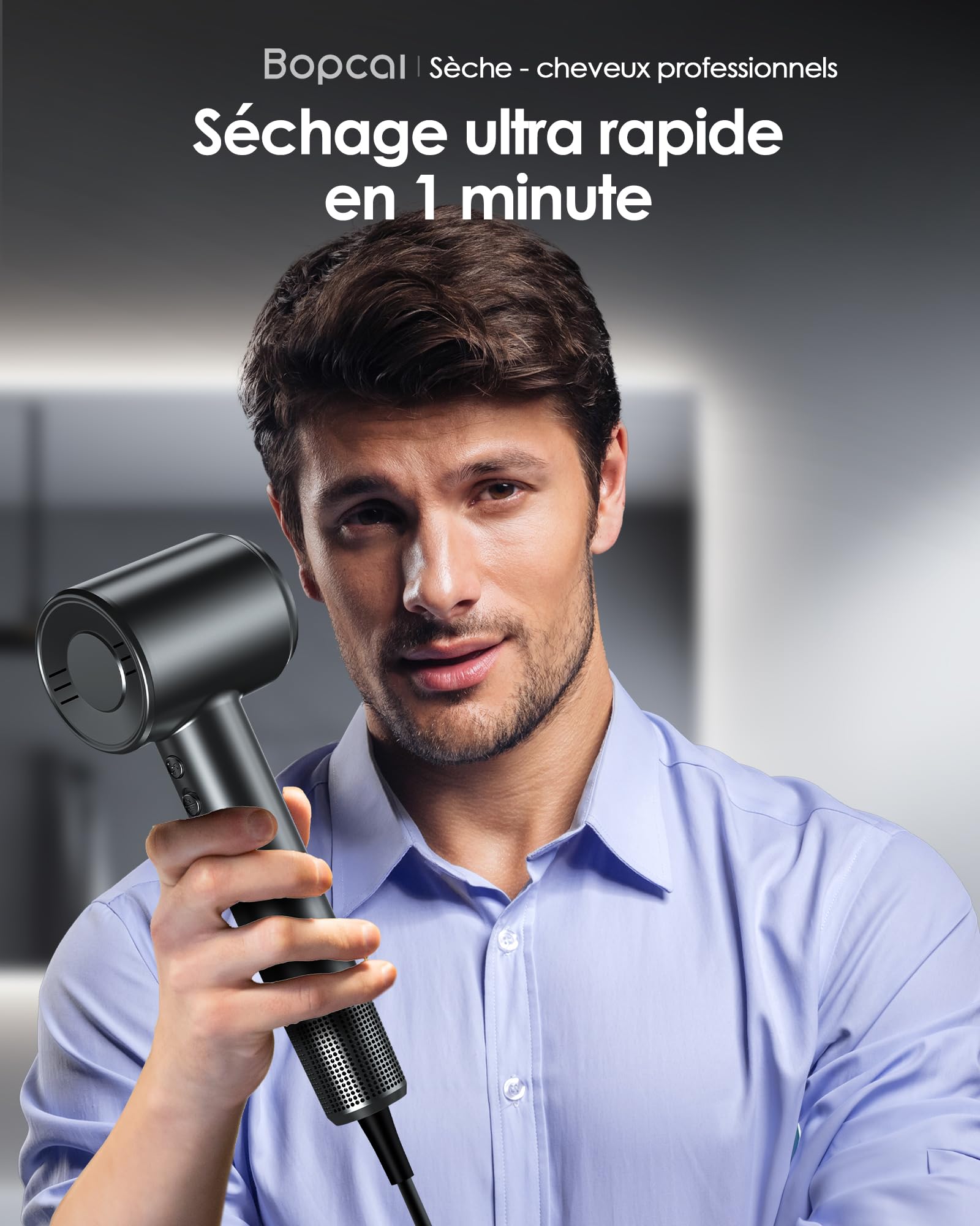 Bopcal Seche Cheveux Professionnel avec Diffuseur - 160000rpm Séchage Rapide pour les Boucles, Sèche Cheveux Ionique avec 500 Millions pour Salon et Voyage, Cadeau