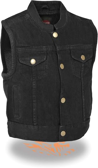 Milwaukee Leather MDK3920 Kids Black Denim Club Style Snap Front Vest
