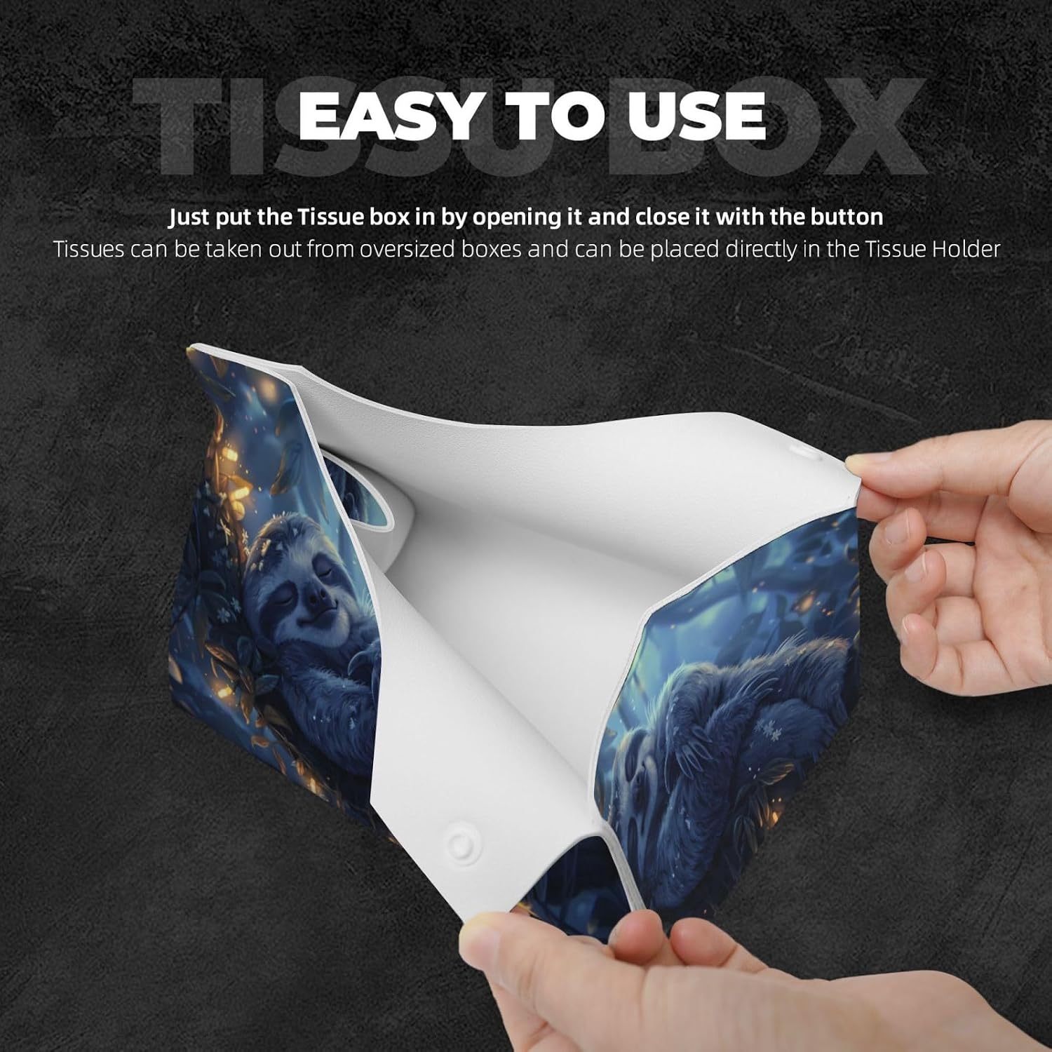 Tissue Box Cover,PU Leather Tissue Box Holder,Follow Your Dreams Sloth,Rectangular Tissue Box Covers for Kleenex,Napkin,Tissue Holder for Bathroom Home Office 7.9"X4.9"X4.5" image 3