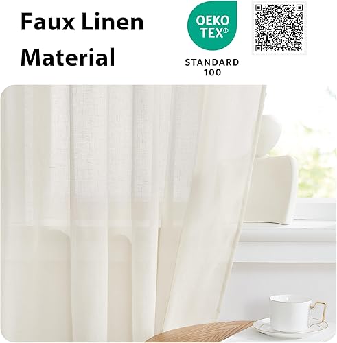 Miniatura 5 de NICETOWN Cortinas de puerta con luz lateral de 40 pulgadas de largo, textura de lino de privacidad, paneles de cortina de puerta francesa