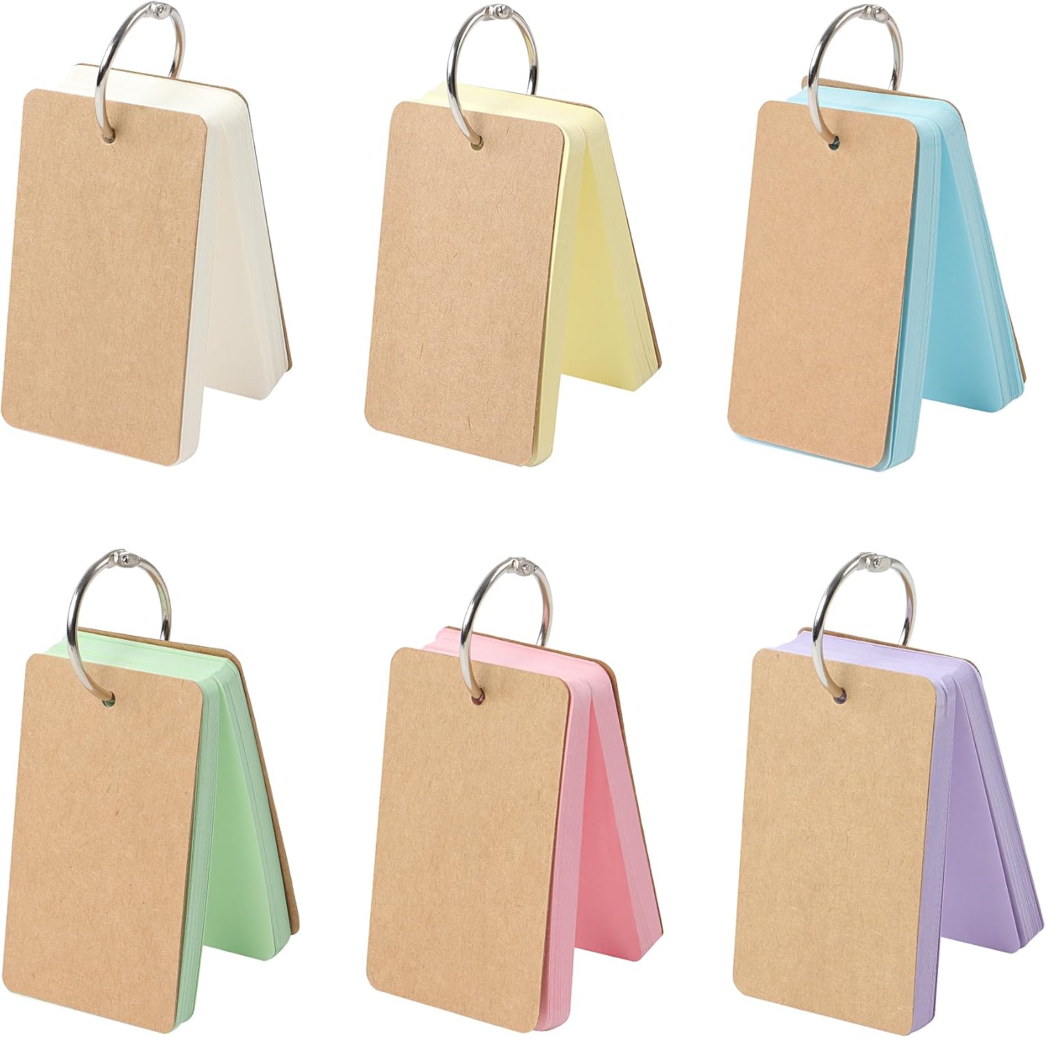 JUNART 300 Pcs Flash Cards with 6 Key Rings, "4x7" 6 Colour Portable Thick Paper Index Cards with Kraft Cover for Daily Notes,Shopping Lists, Travelling