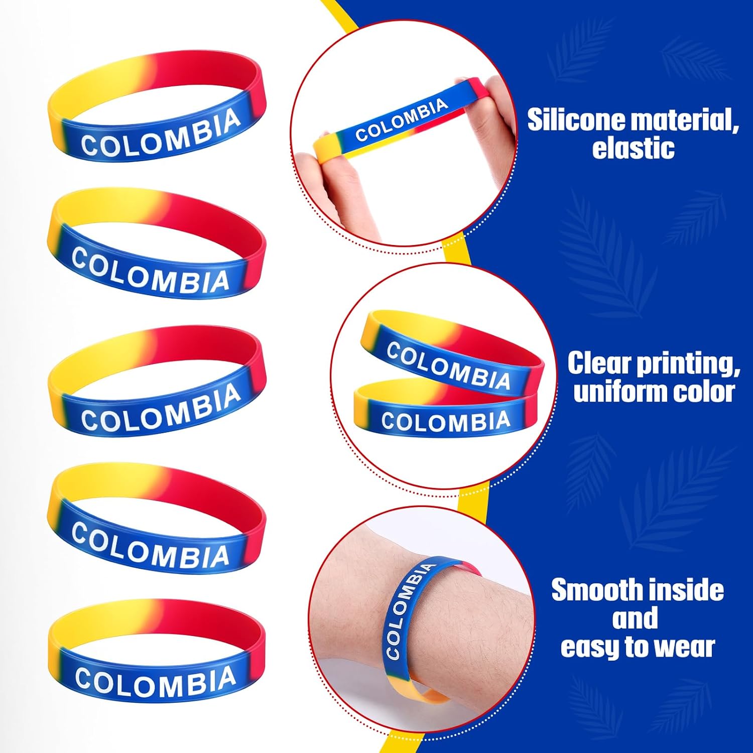 60 Pcs Colombia Silicone Bracelet Colombia Independence Day Rubber Wristband Yellow Blue Red Flag Bracelets Bulk for Men Women Birthday Party - Image 4