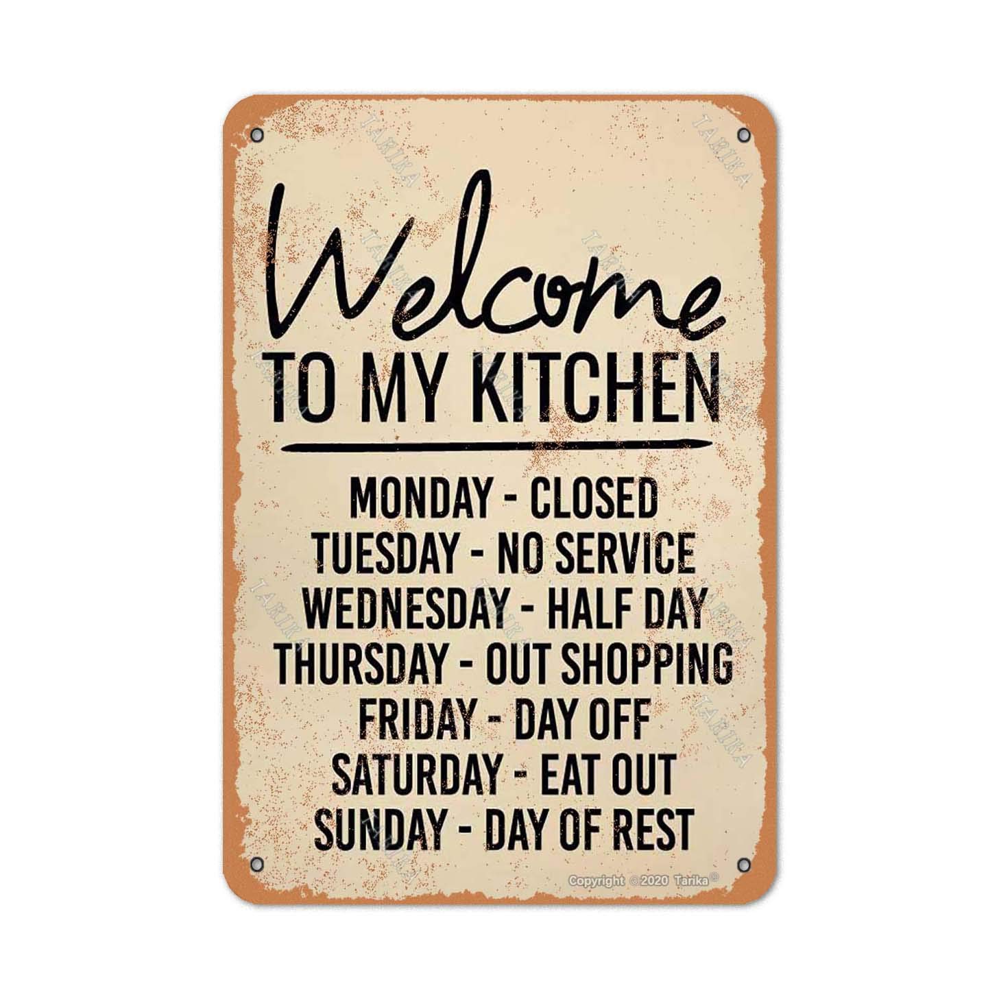 Tarika Light/Yellow Welcome To My Kitchen 8X12 Inch Vintage Look Tin Decoration Crafts Sign For Home Kitchen Bathroom Farm Garden Garage Funny Wall Decor