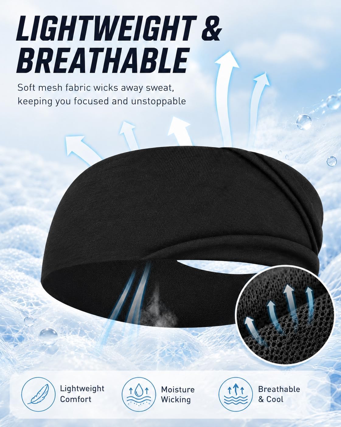 Sports Headbands for Men and Women, 6-Pack Moisture-Wicking Sweatbands for Running, Cycling, Gym, Yoga, Fitness Training