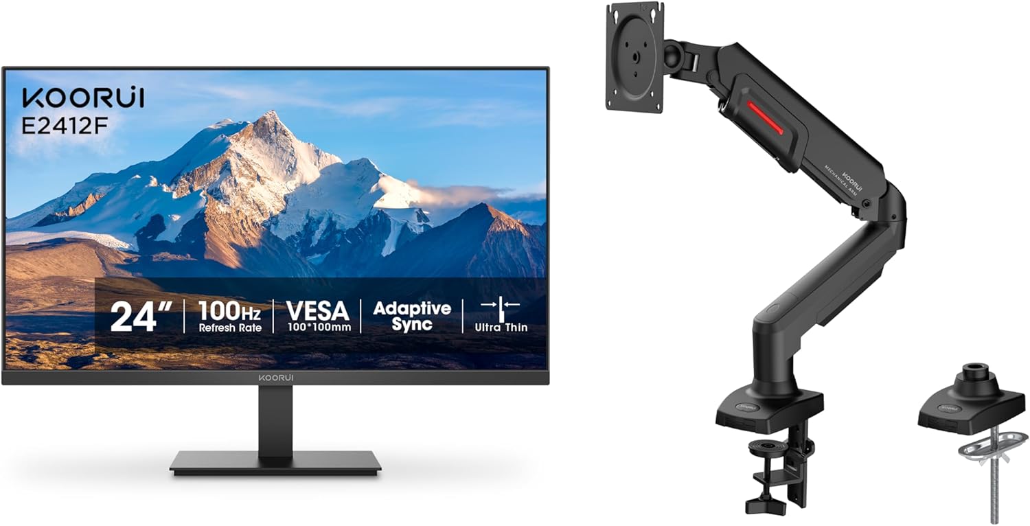 Amazon.com: KOORUI 24-inch Computer Monitor & Single Monitor Mount ...