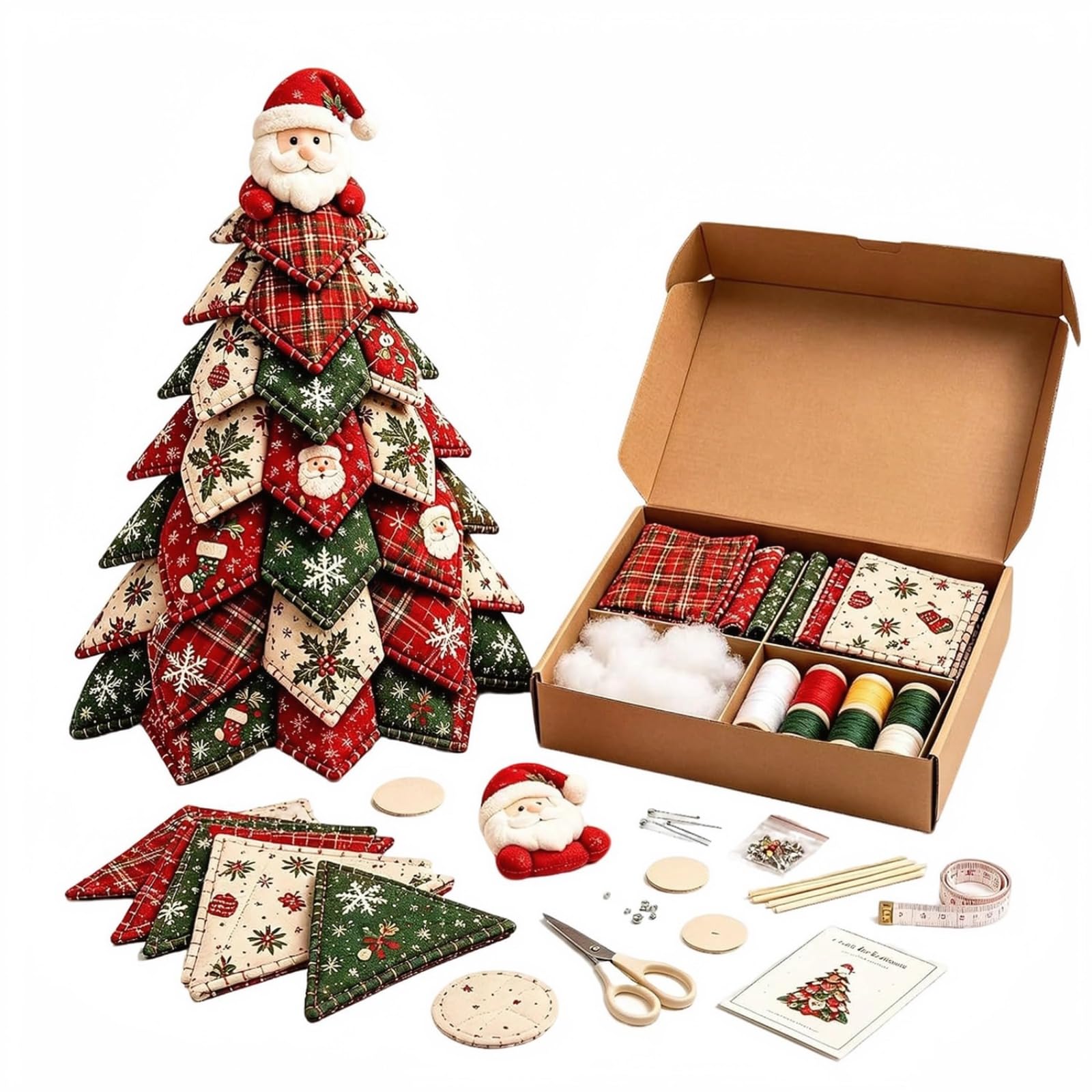 DIY Christmas Quilted Fabric Tree Kit,3D Patchwork Sewing Set