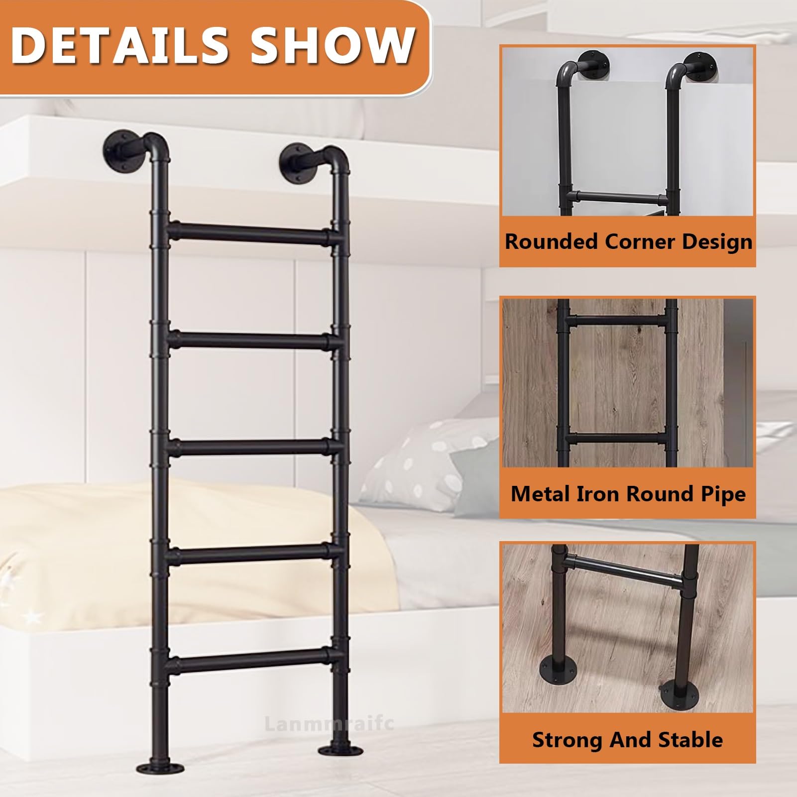 Scala di Emergenza in Metallo Nero Resistente, da Parete, per finestre di scantinati, soffitte, Letti a Castello, Sicurezza, 170 cm (67 Pollici), Scala per soppalco, Dorm