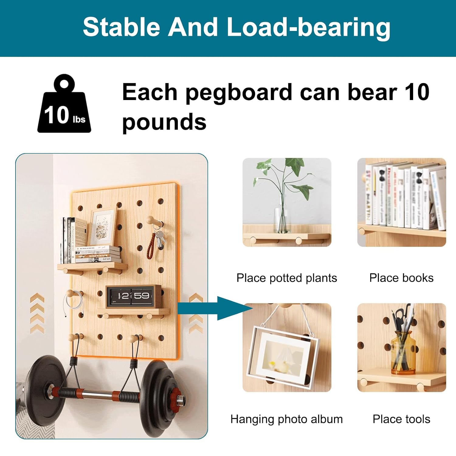 HJZALMI Wood Pegboard Combination Kit, 23.6"x47.2"x0.6", Beige image 5
