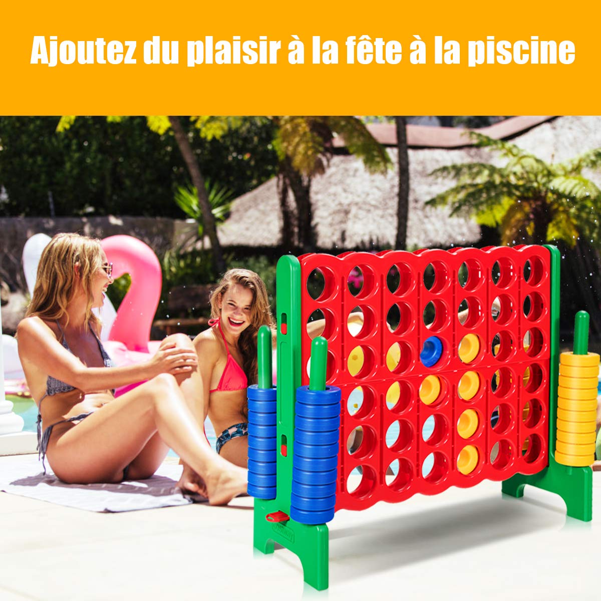 GOPLUS Puissance 4 Géant,Jeu de Société Puissance 4 avec 42 Anneaux et Curseurs pour Redémarrage Rapide, Jeu de Stratégie pour Enfants, 120 x 42 x 104 cm, Vert