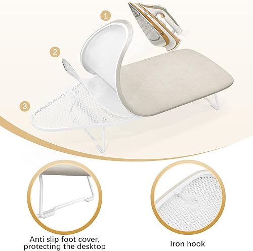 Miniatura 3 de Tabla de planchar pequeña con cubierta resistente al calor, mini tabla de planchar compacta con marco de malla metálica, para dormitorios, aprtment