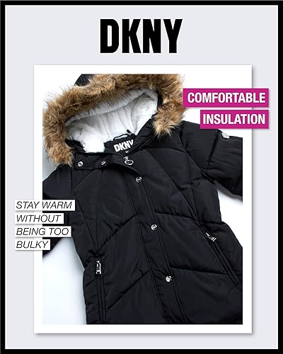Miniatura 6 de DKNY Chaqueta de invierno para niñas, parka acolchada con burbujas acolchadas, abrigo pesado para niños pequeños, niñas (2T-16)