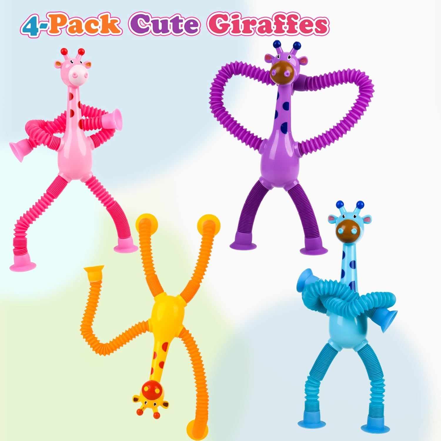4 Pack Telescopic Suction Cup Giraffe Toy, Pop Tube Sensory Fidget Toys for Autism, Airplane Travel Essentials, Educational Fidget Toys, Great Idea for Boys and Girls