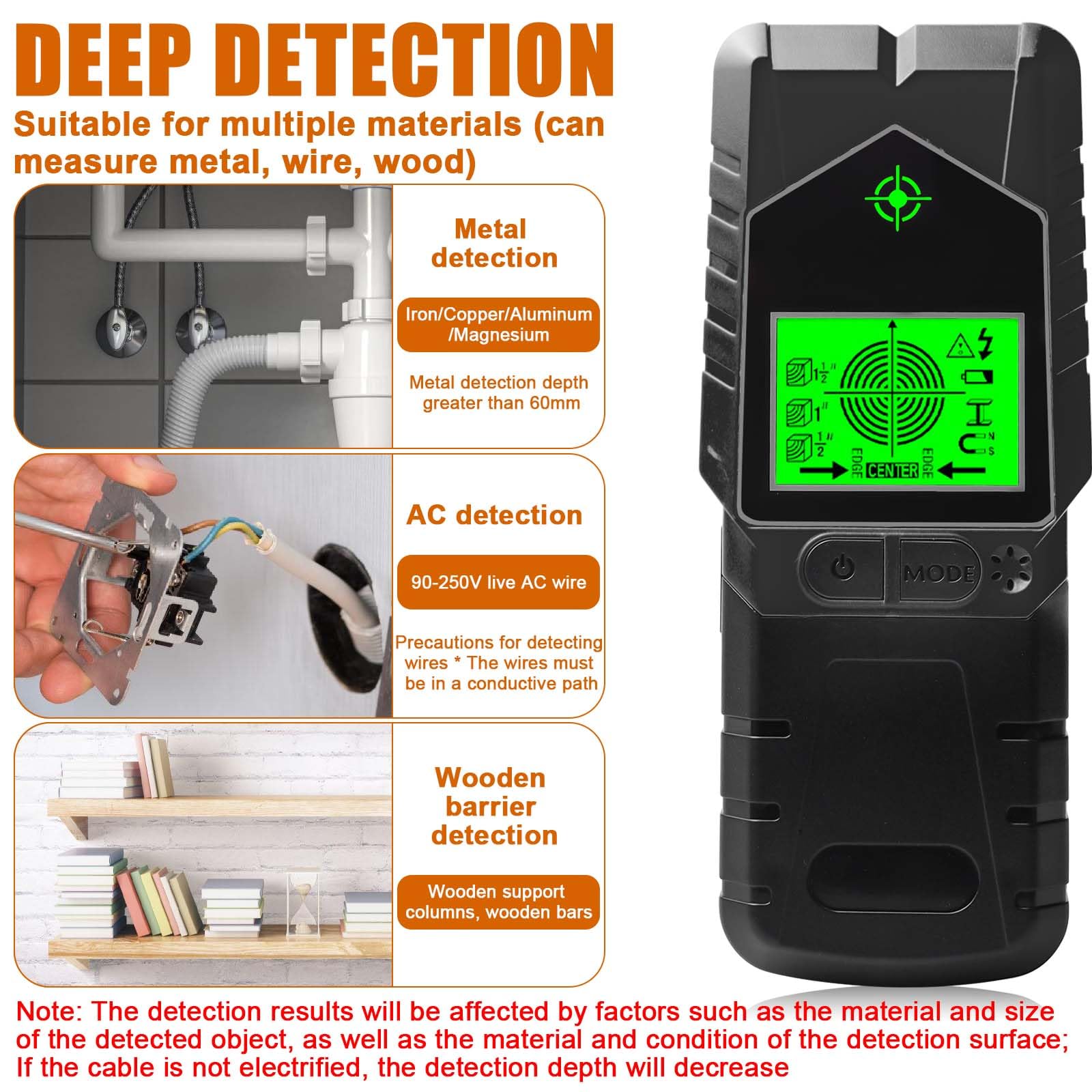 Localizador de líneas, 6 en 1, escáner de pared, detector de líneas, buscador de cables multifunción, con pantalla LCD y alarma, detector de metales para encontrar líneas eléctricas, vigas de madera