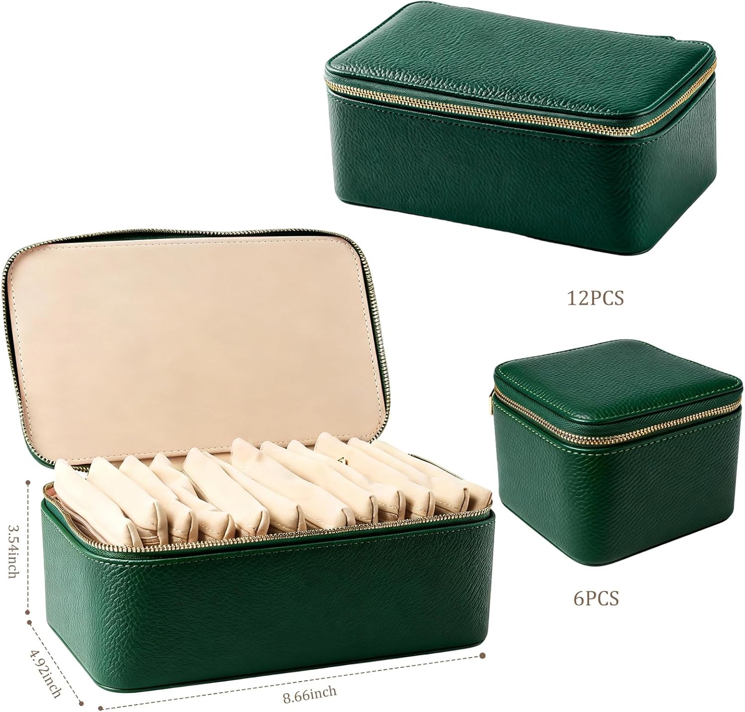 Travel Jewelry Organizer, Travel Jewelry Box with 12 Velvet Zipped Pouches Bags for Jewelries Necklaces Rings Earrings Sorting Storage for Women Girl Gifts, Mint Green