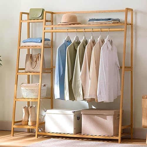 Miniatura 4 de Bamboo Closet Organizer and Garment Rack, Multi-tiered Storage for Living Room, Bedroom, and Hall Clothes