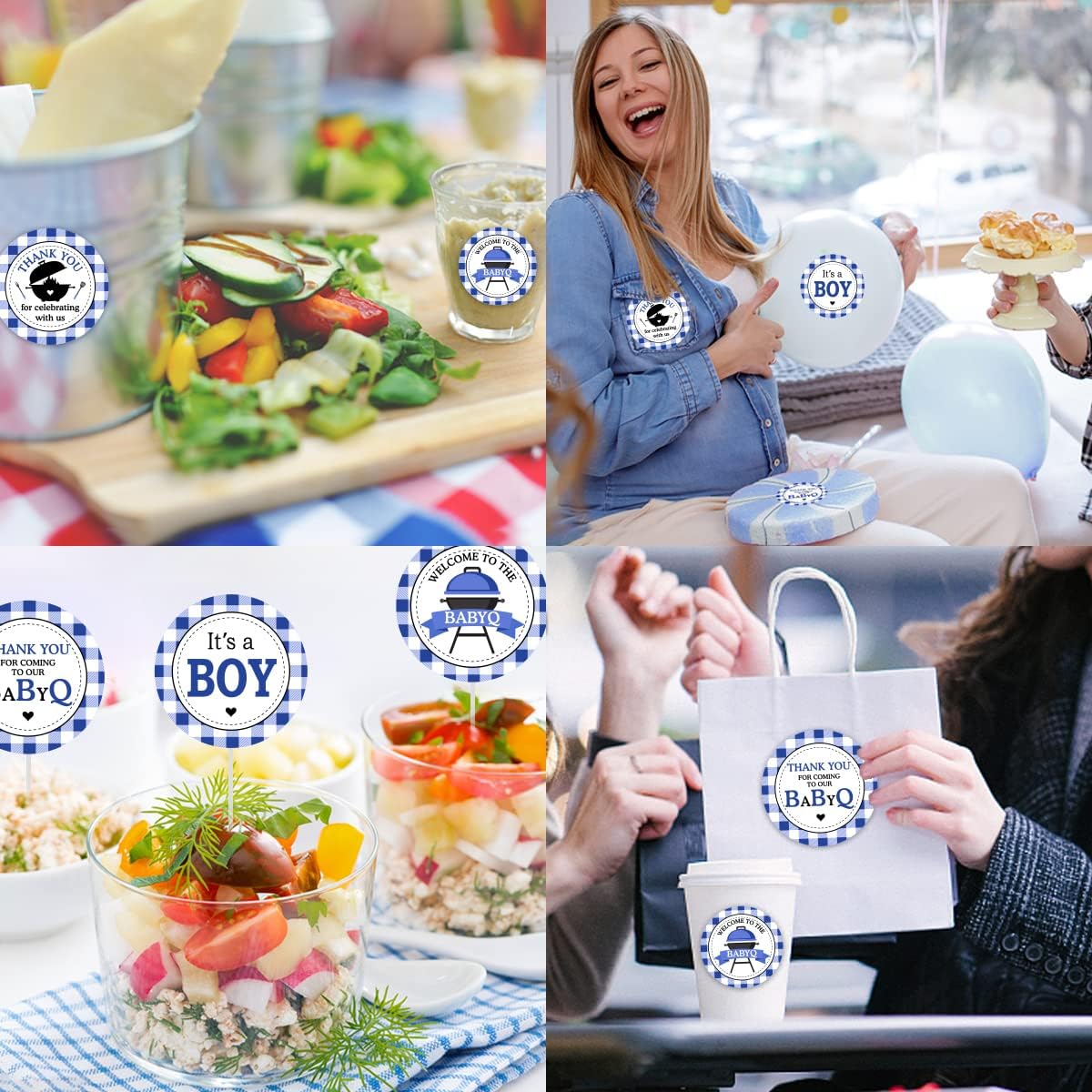 48PCS Baby Q Stickers, BBQ Baby Shower Decorations, Baby Que Baby Shower Stickers Party Favors Baby Q Thank You Stickers Blue Boy Baby Shower
