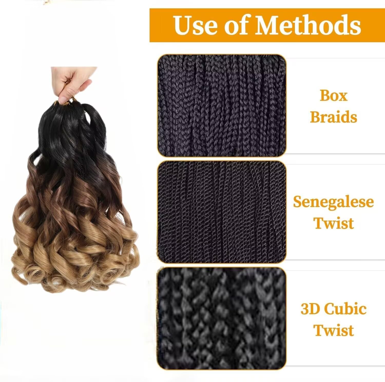 French Curly Braiding Hair 14 Inch 8Pack/lot Loose Wavy Spiral Curl Braids Crochet Hair Deep Wave Synthetic Extensions Pre Stretched Bouncy (1B/30/27#) - Image 3