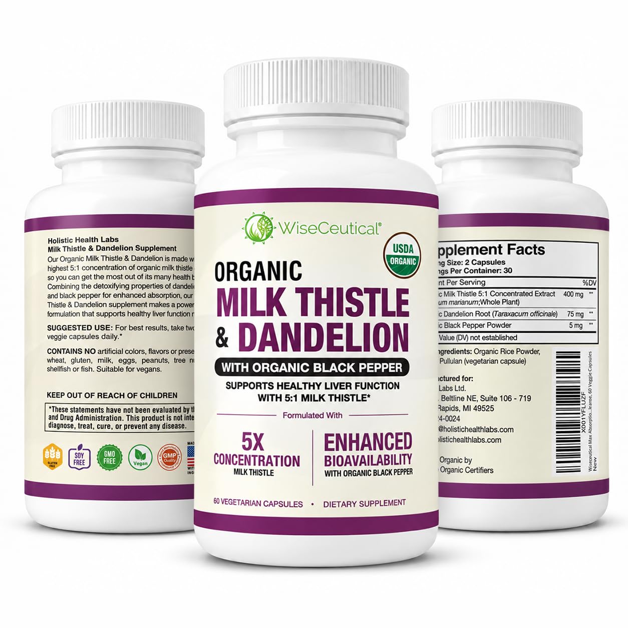 Max Absorption USDA Organic Milk Thistle Potent 5:1 Concentrated Extract (2000mg Strength) & Organic Dandelion Root | Silymarin Antioxidant Flavonoid | Liver Support Supplement (60 Count (Pack of 1)) — Amazon image 8