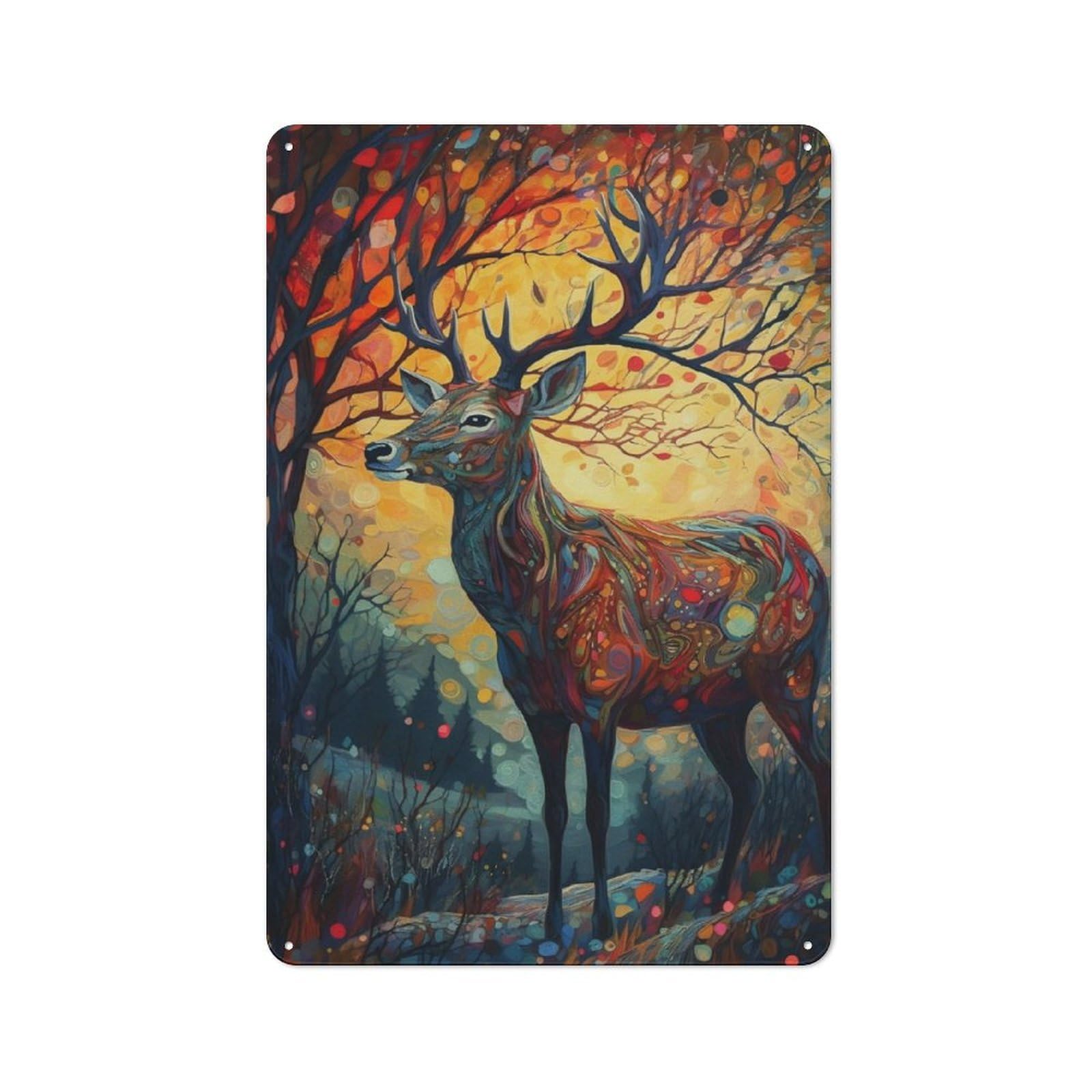 Junmoney Deer Sunset 2 Printed Metal Sign 30X20cm For Studio Or Craft Room, For Creative-Space Collectors