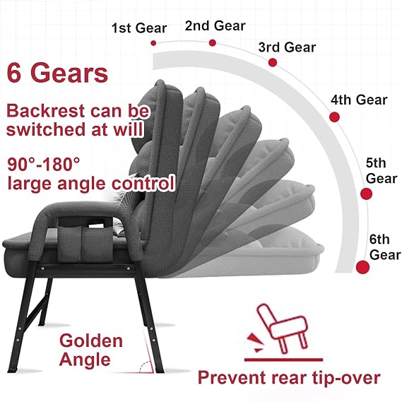 Living Room Lazy Chair with Ottoman & Armrest, Comfy Arm Chair, 6-Gear Adjustable Backrest, PP Cotton Filling, Thickened Metal Bracket, Anti-Tipping