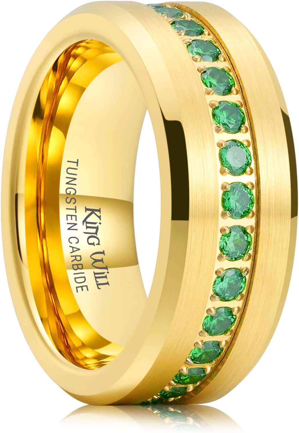 King Will Mens 8mm Men Tungsten Carbied Rings Cubic Zirconia Wedding Bands Eternity Ring CZ Inlay