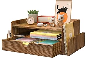 Rustic Wood Desk Organizer with 3-Tier Drawers