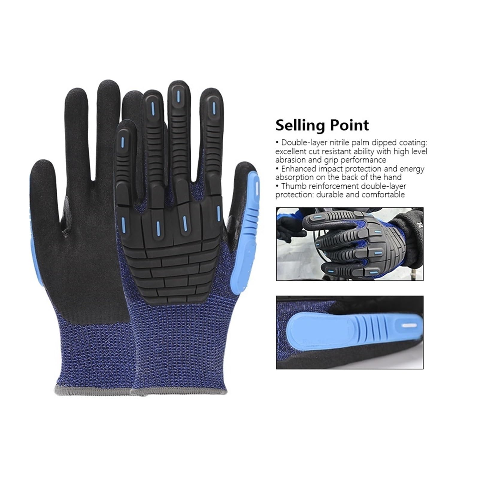 Guantes de trabajo resistentes al corte, Guantes resistentes a cortes,Guante anticorte y resistente a impactos de grado 5, trabajo fibra vidrio poliéster nitrilo HPPE
