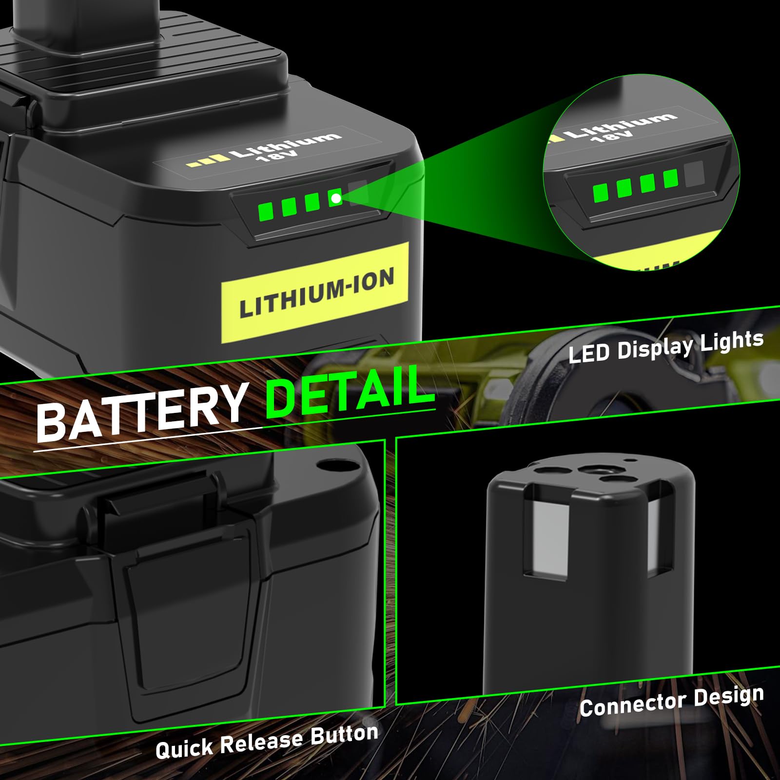 2 pièces P108 Remplacement pour Ryobi Batterie 18V 5.5Ah P102 P103 P104 P105 P107 P109 P190 RB18L50