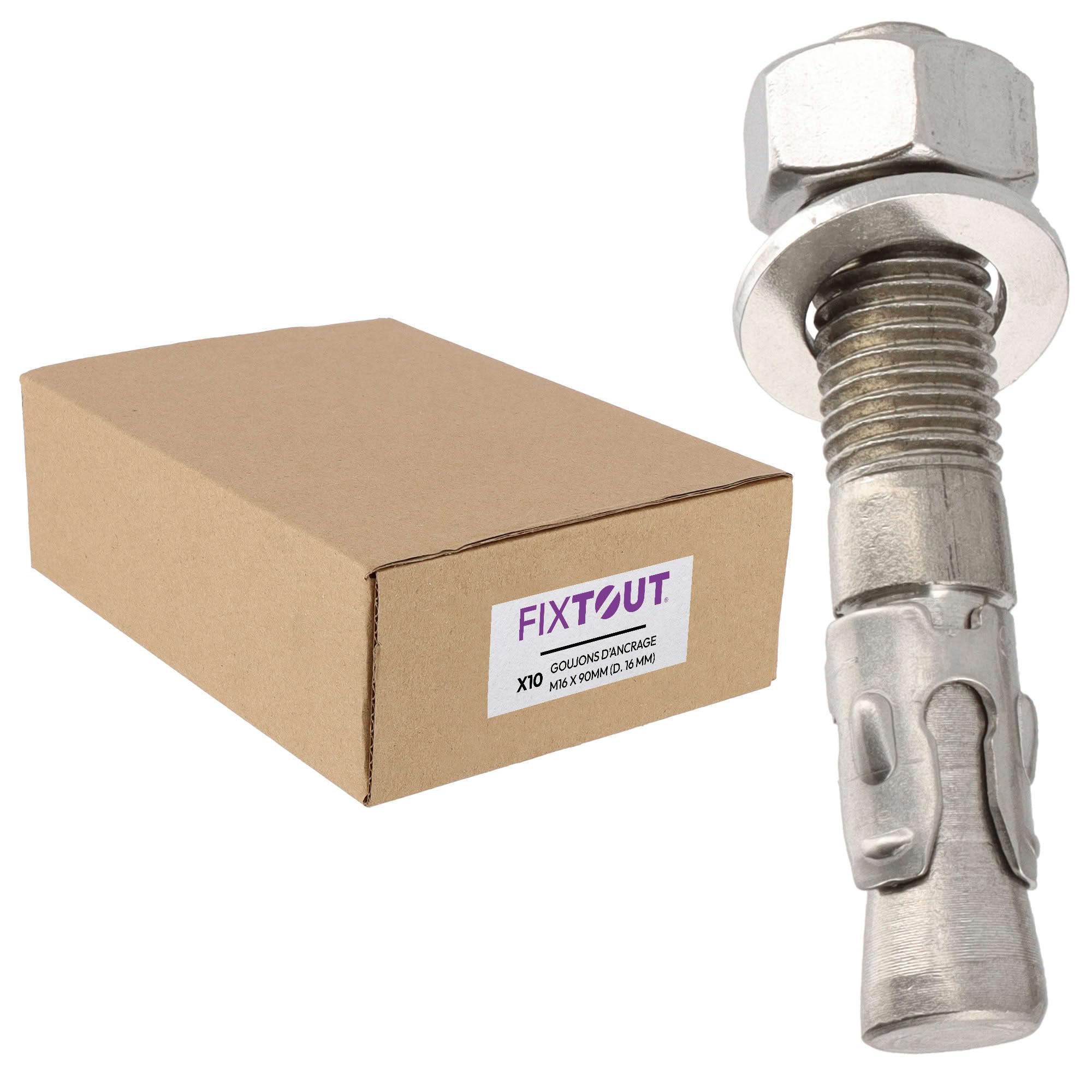 Lot de 10 goujons d'ancrage en acier inox A2 M16 - Diamètre 16 mm - Longueur 145 mm - Diamètre 16 mm