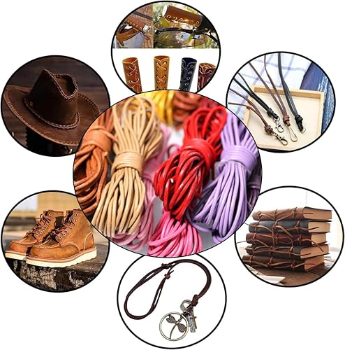 Miniatura 8 de Cuerda redonda de cuero real de 21 yardas, cuerda trenzada de cuero genuino para hacer joyas, collares, pulseras, cordones de zapatos, correas de