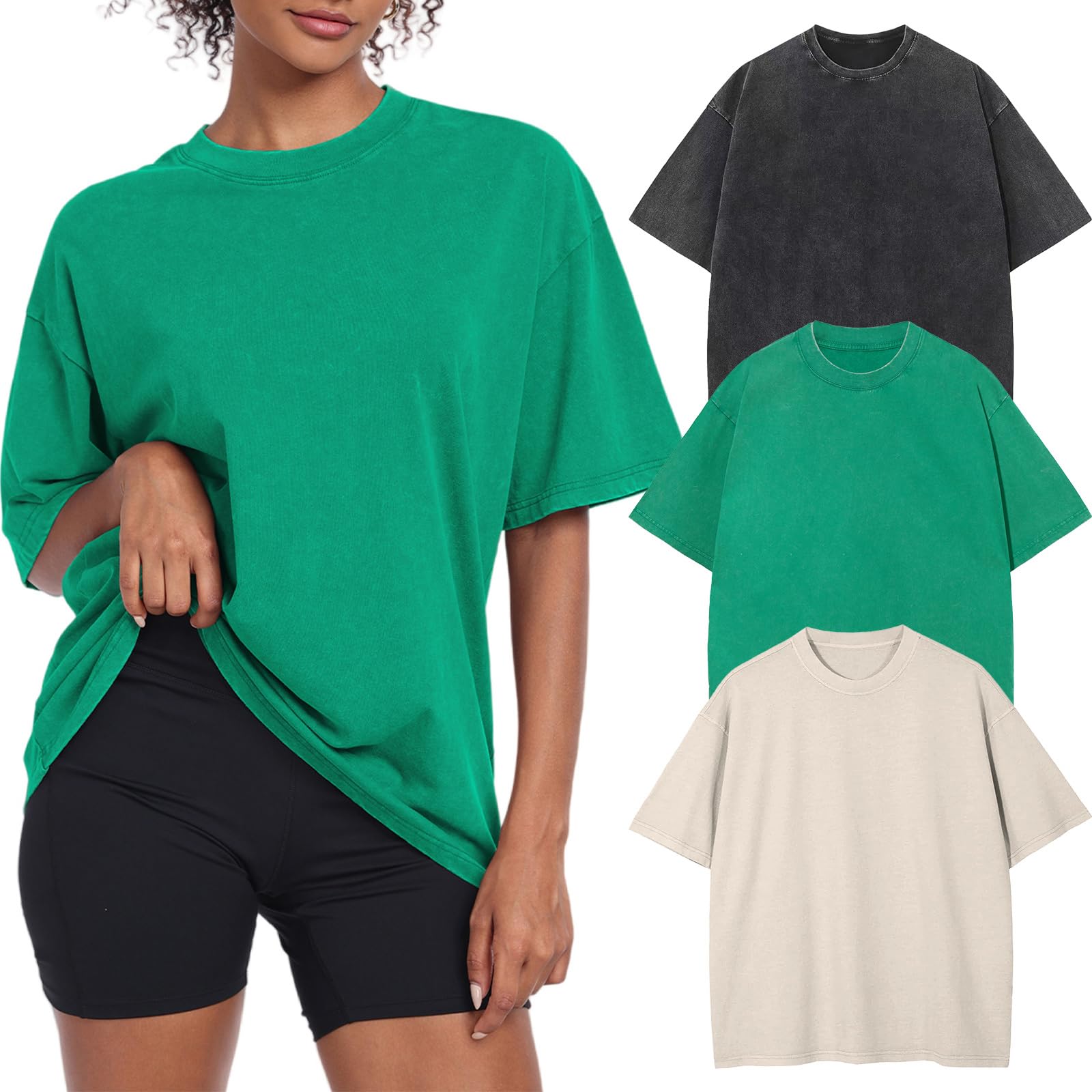 Women's Vintage Oversized T Shirts Acid Washed Baggy Cotton Tee