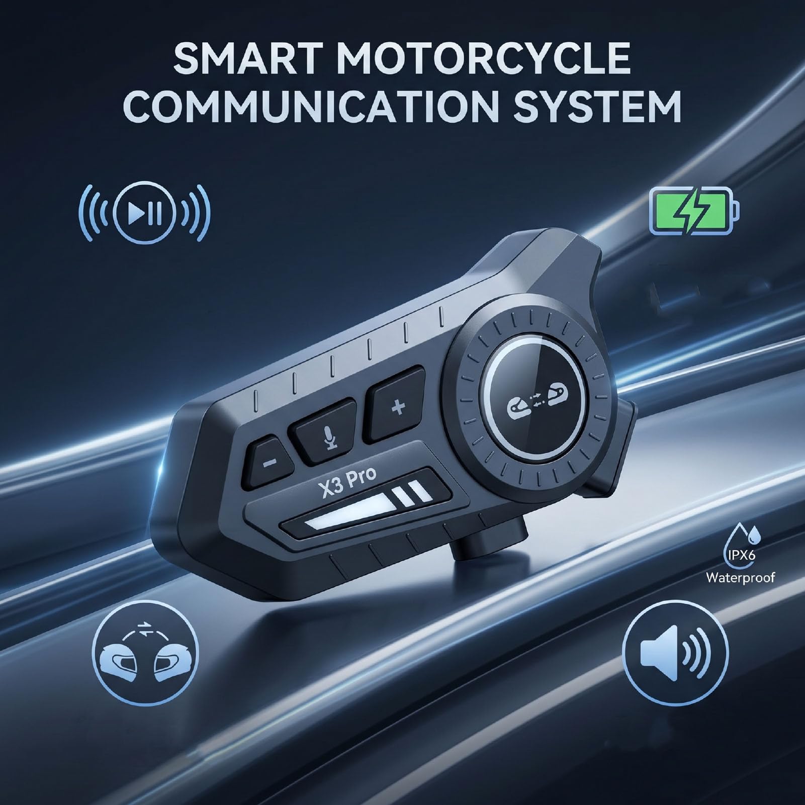 Auricolare Bluetooth per Moto Design Durevole Multifunzionale per Uso Esterno Batteria IPX6 Impermeabile da 15 Ore