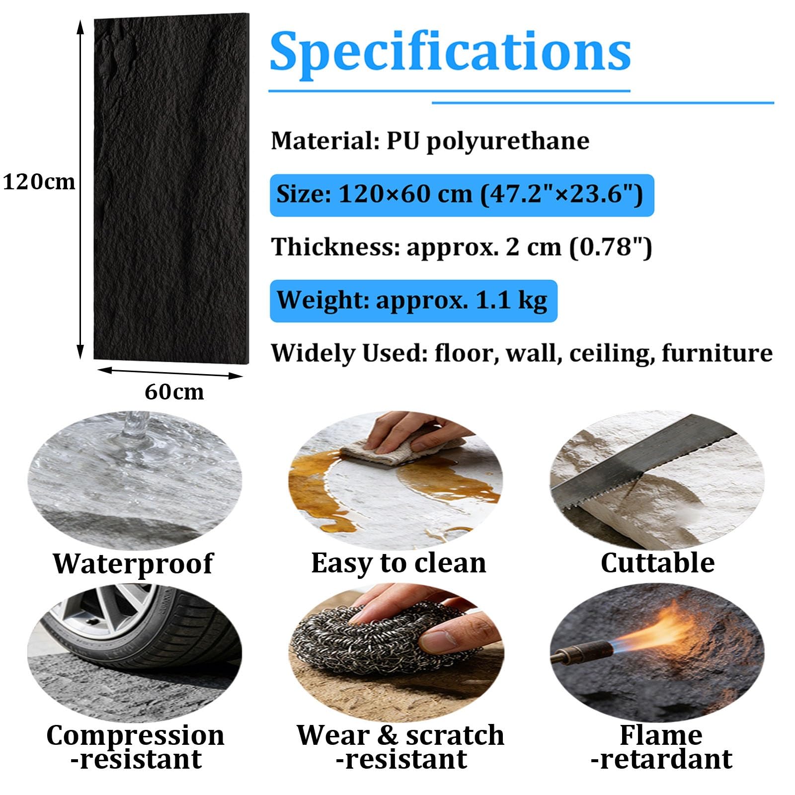 Panele ścienne 3D z imitacji kamienia, dekoracyjna powłoka do pomieszczeń i gabinetów mieszkalnych, kamień naturalny teksturowany panel ścienny (styl 2,120 x 60 cm-4 szt.)