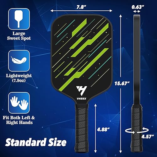 Miniatura 5 de Juego de 4 palas de pickleball de fibra de carbono de 0.63 pulgadas, ligeras, silenciosas, para interiores y exteriores, equipo de pickleball con 4