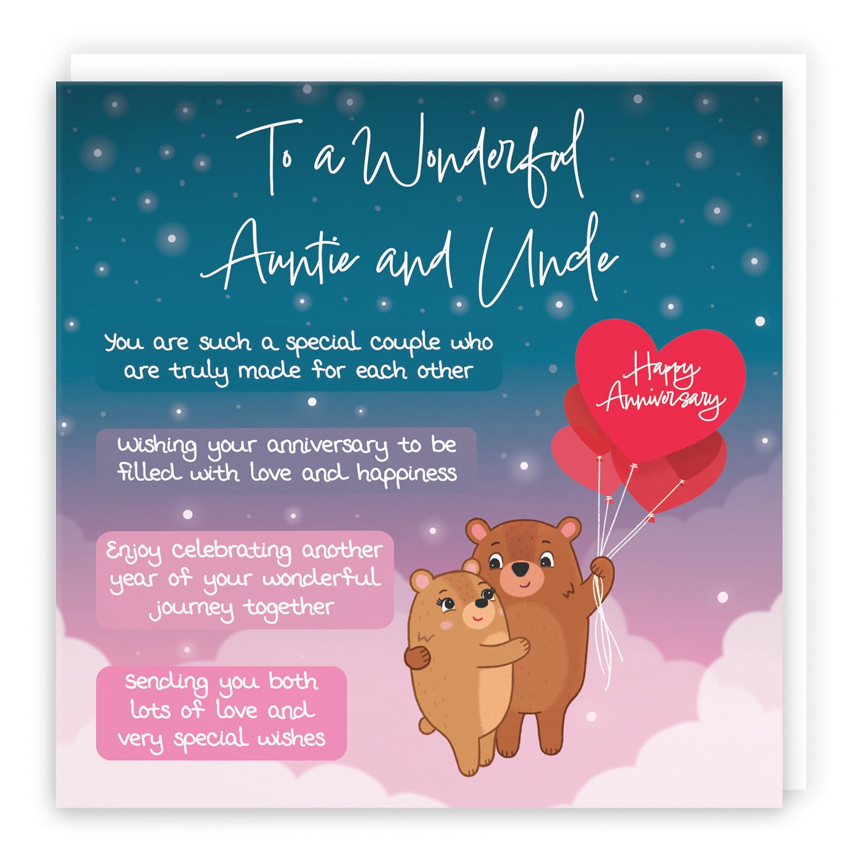 Hunts England, Auntie And Uncle Poem Anniversary Card, Starry Night, Cute Bears, Verse Anniversary Card For Auntie And Uncle