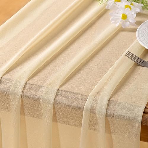 Miniatura 5 de Socomi Camino de mesa de gasa color champán para boda, 10 pies y 120 pulgadas de largo, bohemio, rústico, para decoración de despedida de soltera,