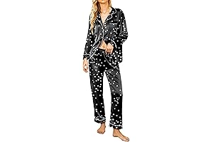 Satin Pajamas for Women, Long Sleeve Soft Button Down Silk Sleepwear