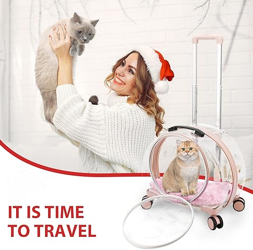 Miniatura 6 de Transportador duro transparente y totalmente transpirable con ruedas giratorias para perros, gatos o conejitos, múltiples opciones de transporte,