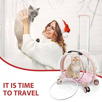Topiky Cat Dog Carrier With Wheels, Rolling Pet Carrier, Pet Travel Carrier On Wheels With Handle Transparent Breathable Labor Saving Silent Moving For Bathing Doctor Visits