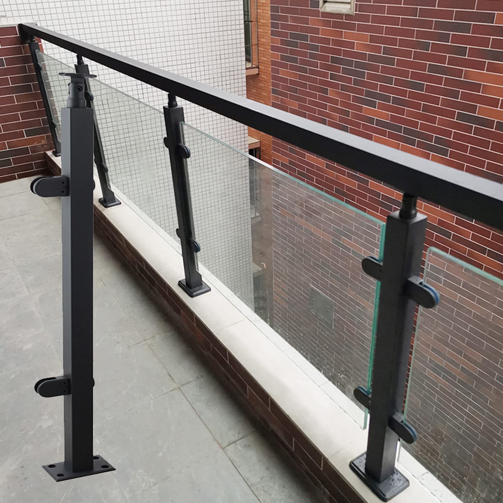 GJZNJYL High Glass Railing Post for 10mm/12mm Panels, Durable Balustrade Fencing System for Decks, Villas & Balconies, Windproof Floor Standing End Post, 95cm (37.4in)